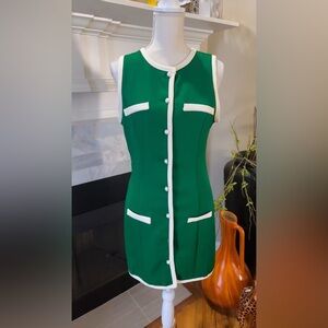 Green Sleeveless Waffle Print Dress